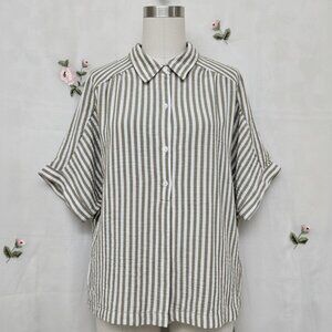 Max Studio* White & Beige vertical Stripes * Short sleeve* Size: 2X